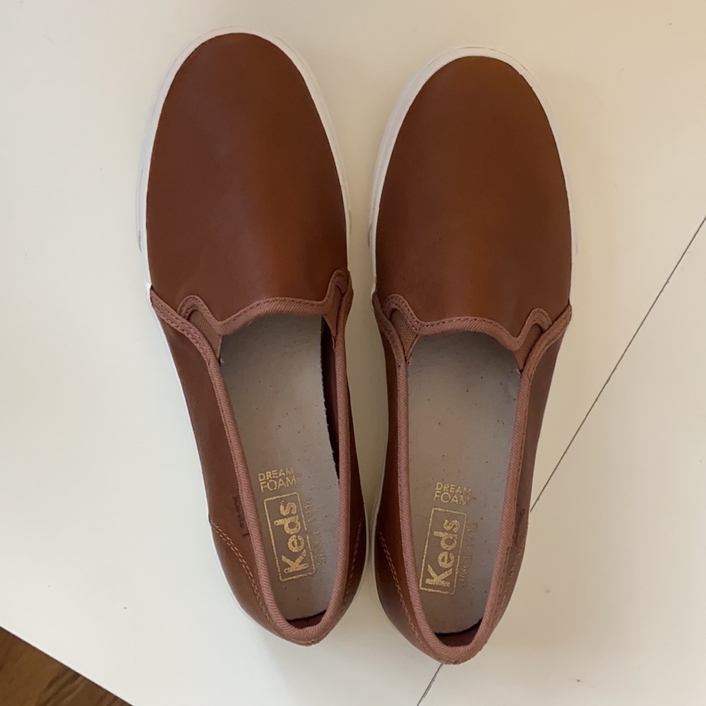 Cognac leather slide on Keds ✨ 7.5 ✨ Never worn!
